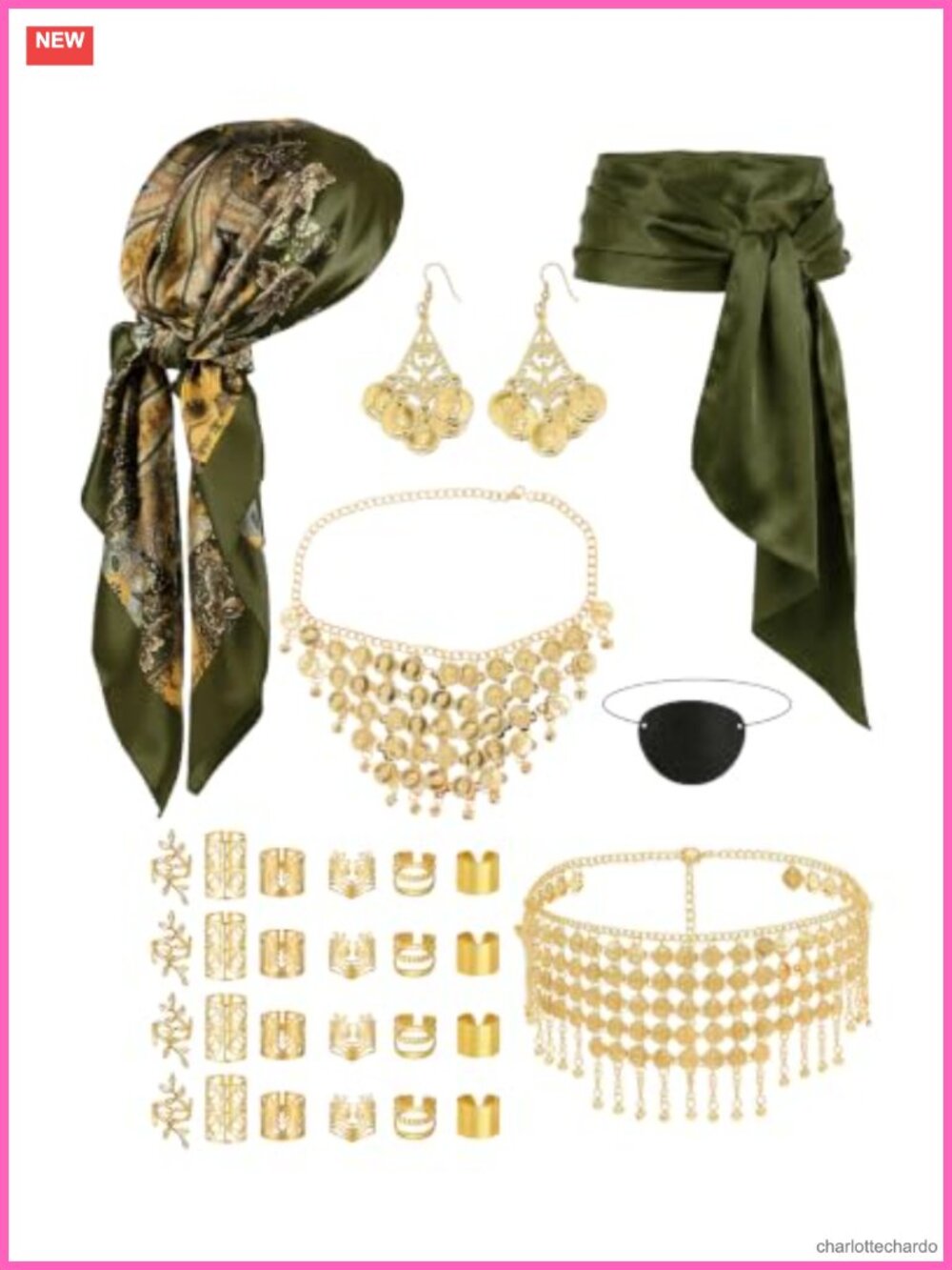 7PC Pirate Costume Accessory Set Women Polyester Alloy Halloween Party
